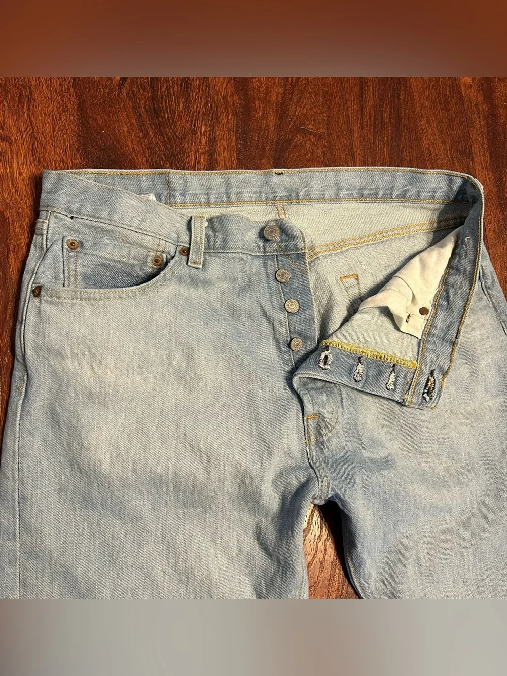 Levi’s 501 button fly 34 x 32 straight leg denim jeans - light wash